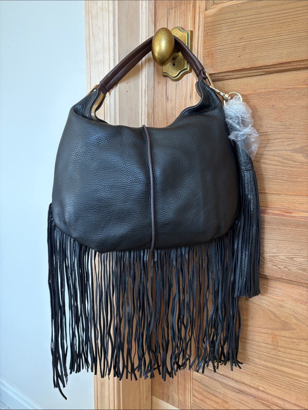 G.I.L.I. Black Leather Fringe Hobo Crossbody Bag | NWOT - Picture 3 of 16